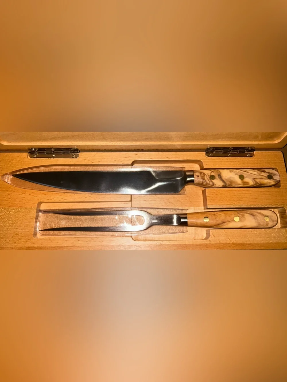 Williams Sonoma Carving Knife and Fork Set with Natural Wood Handles